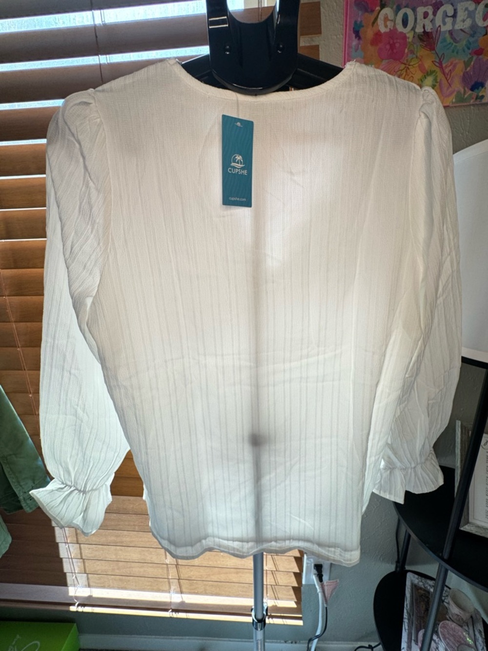 Women’s White Lace-Trim V-Neck Blouse - Picture 6 of 6